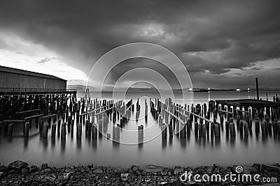 Astoria Pier Pilings old cannery docks along columbia river Stock Photo