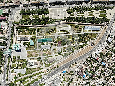 Astrakhan. Astrakhan Kremlin and Lenin Square top view. Fortress. Assumption Cathedral and the bell tower of the Astrakhan Kremlin Stock Photo