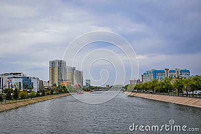 Wide river canal in Astrakhan city Stock Photo