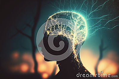 Astral body woman silhouette bust at abstract space background neural network AI generated art Cartoon Illustration