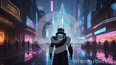 Astral Overture: Cyberpunk Hacker's Cosmic Prelude. Generative AI Stock Photo