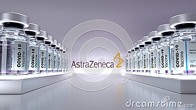 astrazeneca covid 19 vaccine bottles on abstract background3 Editorial Stock Photo