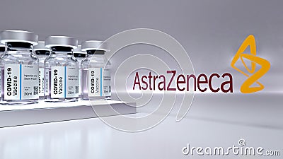 astrazeneca covid 19 vaccine bottles on abstract background1 Editorial Stock Photo