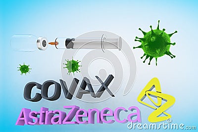 Astrazeneca vaccine with a syringe and a container bottle in the treatment of coronavirus disease 2019 COVID-19 covid19 covid COVA Editorial Stock Photo