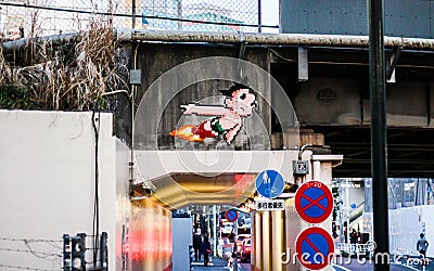 Astroboy Mosaic street art in Tokyo Japan Editorial Stock Photo