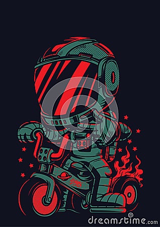 Astroboy ride a bike on the black background . vector astronaut Vector Illustration