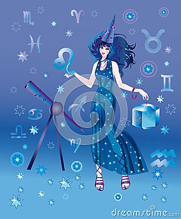 Astrologer with sign of zodiac of Leo character Stock Photo