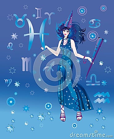 Astrologer with sign of zodiac of Pisces character Stock Photo