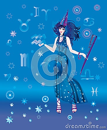 Astrologer with sign of zodiac of Waterbearer Stock Photo