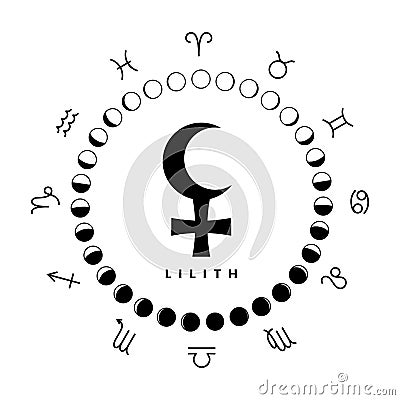 Astrologic symbol of lilith or black moon isolated on white Vector Illustration