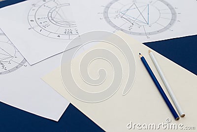 Astrological natal chart on a blue background Stock Photo