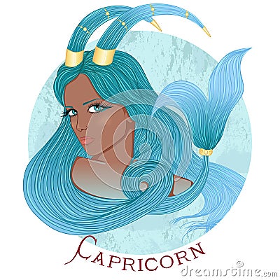 Astrological sign of Capricorn as a beautiful african american g Vector Illustration