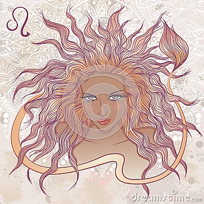 Astrological sign of Leo as a portrait of beautiful african Vector Illustration