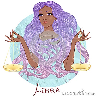 Astrological sign of Libra as a beautiful african american girl Vector Illustration