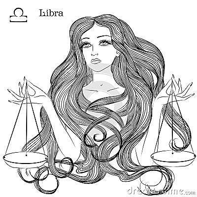 Astrological sign of Libra as a beautiful girl Vector Illustration