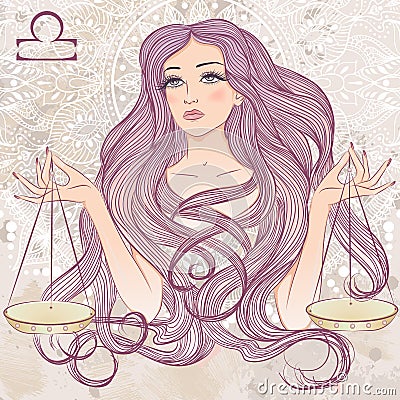Astrological sign of Libra as a portrait of beautiful girl Vector Illustration