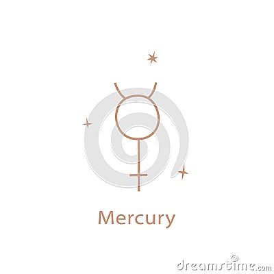 Astrological sign of the MERCURY, cute contour style. Vector Illustration