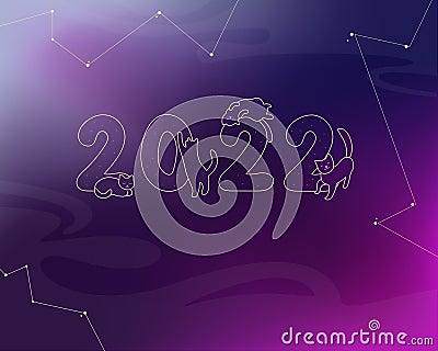 2022 astrological space cats stars on abstract background Vector Illustration