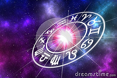 Astrological zodiac signs inside of horoscope circle Stock Photo