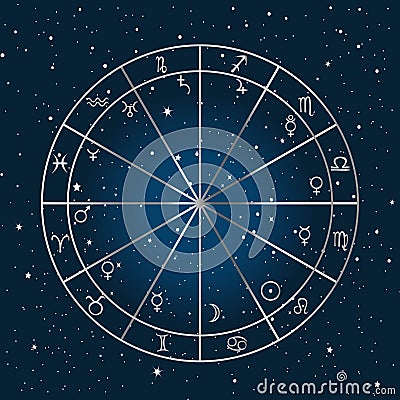 Gold blue zodiac circle stock illustration. Illustration of aries ...