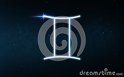 Gemini sign of zodiac over night sky and stars Stock Photo