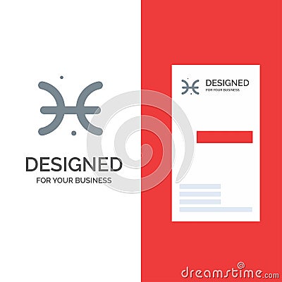 Astrology, Horoscope, Pisces, Greece Grey Logo Design and Business Card Template Vector Illustration