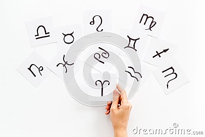 Astrology horoscopes concept. Zodiac signs top view Stock Photo