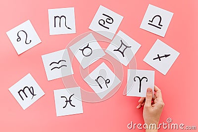 Astrology horoscopes concept. Zodiac signs top view Stock Photo