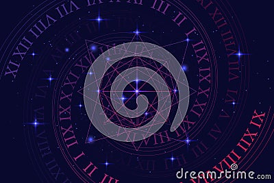 Astrology and numerology concept with zodiac signs and numbers over starry sky Vector Illustration