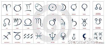 Astrology Symbols Calligraphic Set Vector Illustration