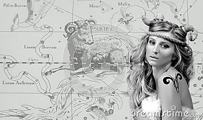 Astrology. Woman Aries Zodiac Sign. Stock Photo