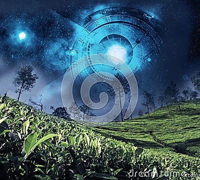 Astrology zodiac on the night sky Stock Photo