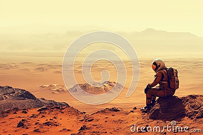 Astronaut alone on alien planet. Generative AI Stock Photo