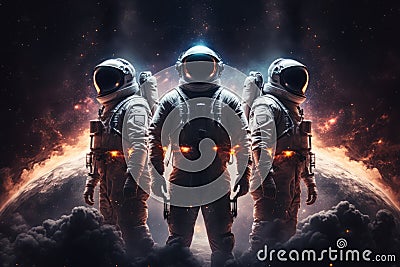 Astronaut and astronauts exploring deep space Stock Photo