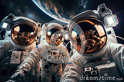 Astronaut and astronauts exploring deep space Stock Photo