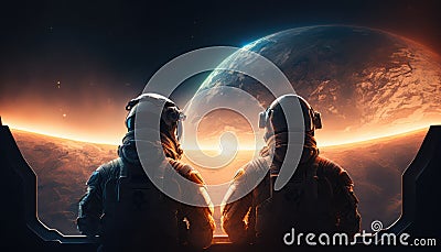 Astronaut and astronauts exploring deep space Stock Photo