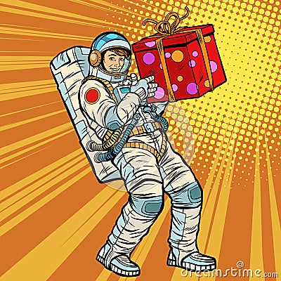 Astronaut birthday with a gift Vector Illustration