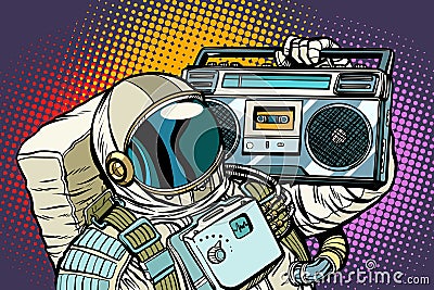 Astronaut with Boombox, audio and music Vector Illustration