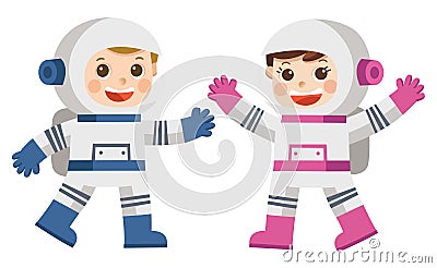 Astronaut Boy and Girl in space suit. Vector Illustration