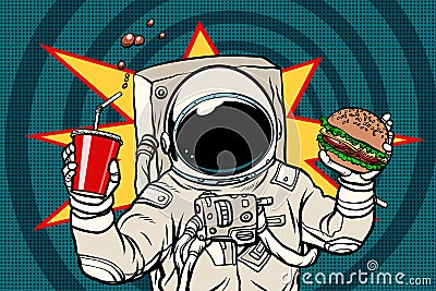 Astronaut with a Burger and drink Vector Illustration