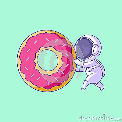 Astronaut carrying a large donut Vector Illustration
