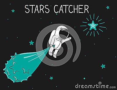 Astronaut catch the stars Vector Illustration