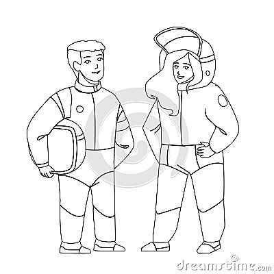 Astronaut Children Couple In Space Suit Vector Vector Illustration