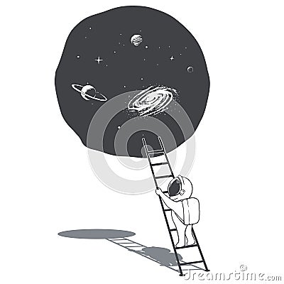 An astronaut climbs the ladder into space Vector Illustration