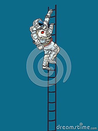 Astronaut climbs the stairs Vector Illustration