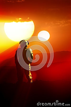 On planet with two suns Stock Photo