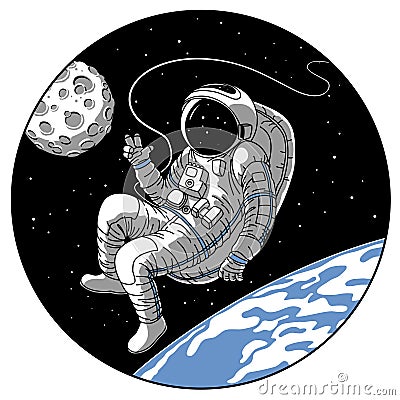 Astronaut or cosmonaut in open space vector sketch illustration Vector Illustration