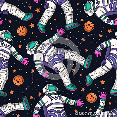 Astronaut cosmos seamless space vector pattern Vector Illustration