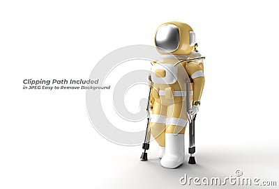 Astronaut Disabled Using Crutches To Walk Pen Tool Created Clipping Path Included in JPEG Easy to Composite Stock Photo