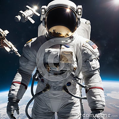 Astronaut with Earth Backdrop Stock Photo